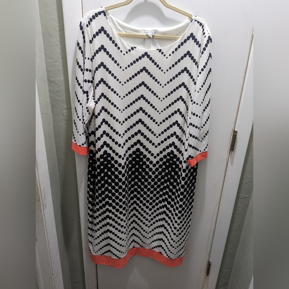 Sandra Darren Size 22W white with Black polka Dots and coral color trim …